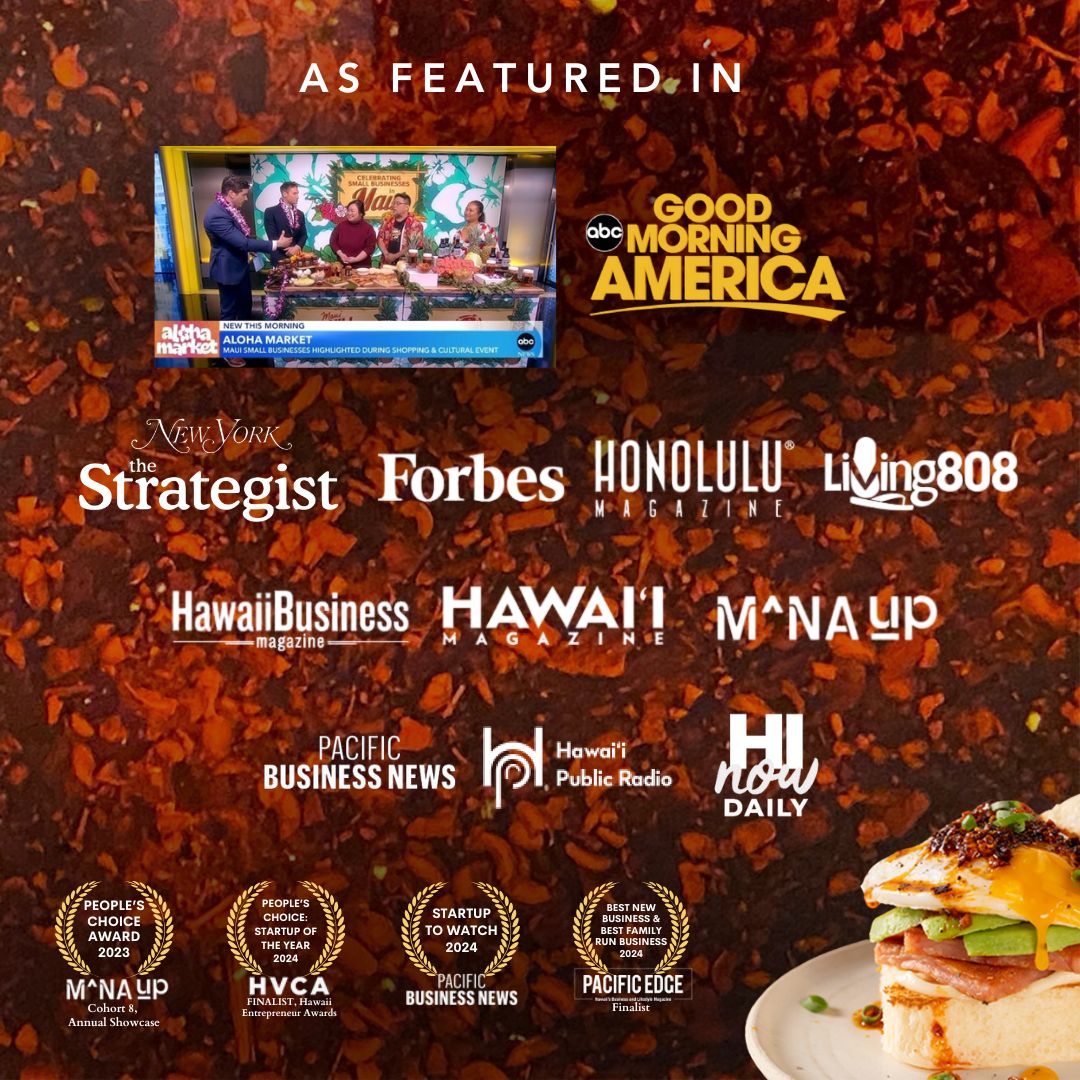 collage with logos and media features and a slider with chili oil in the corner