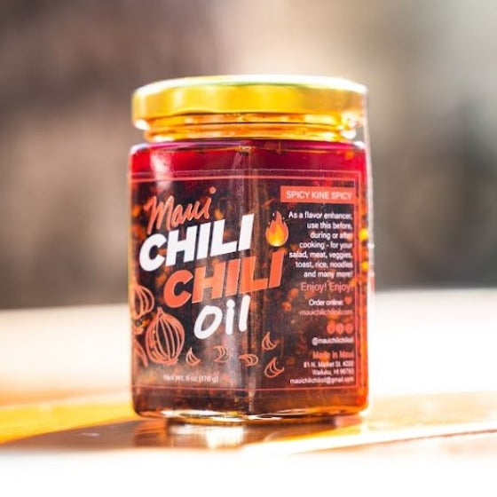 jar of spicy chili oil with blurred background
