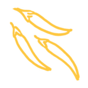 three yellow chilis outlined on a white background