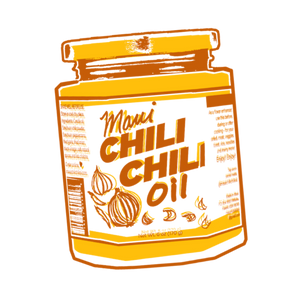 Illustration of a jar of Maui Chili Chili Oil on a white background