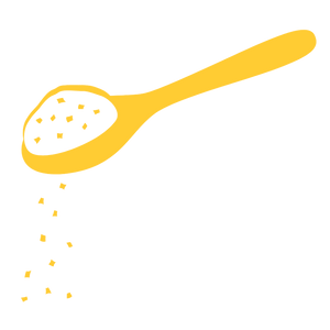 Yellow spoon with sprinkled yellow particles on a white background