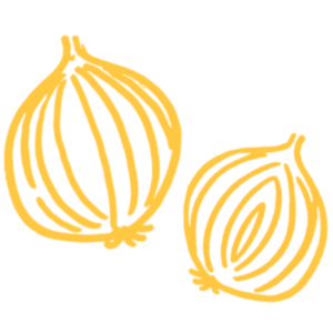 Two yellow onion outlines on a white background